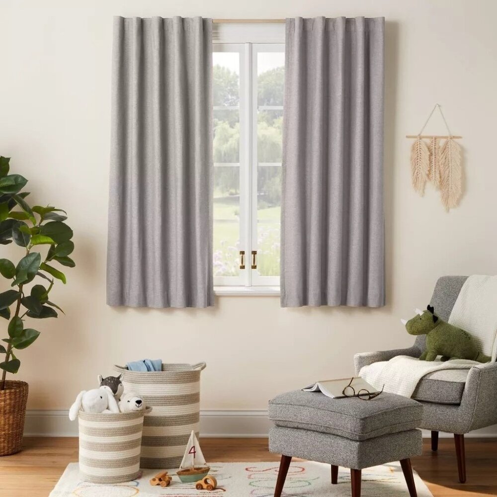 Pillowfort Heather Gray Chambray Cotton Blackout Single Curtain Panel 42" x 63"